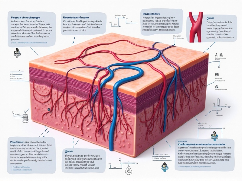 A close-up diagram of human skin and blood vessels, showing the effects of cryotherapy. The image highlights vasoconstriction and vasodilation, with blue and red arrows representing blood flow. The background includes scientific symbols and graphs, emphasizing the evidence-based approach to cryotherapy.
